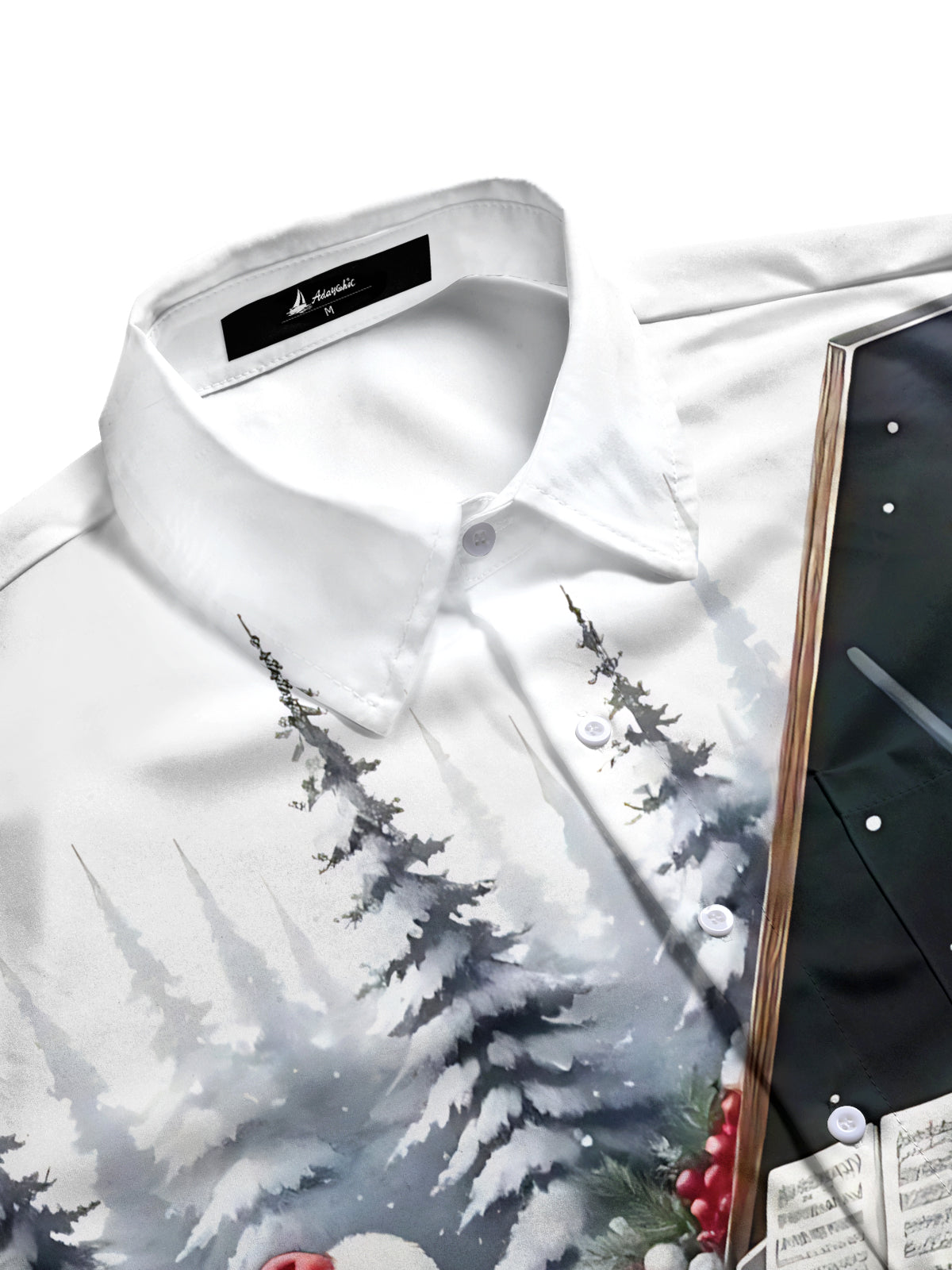 Santa Claus Piano Print Men's Pocket Short Sleeve Shirts