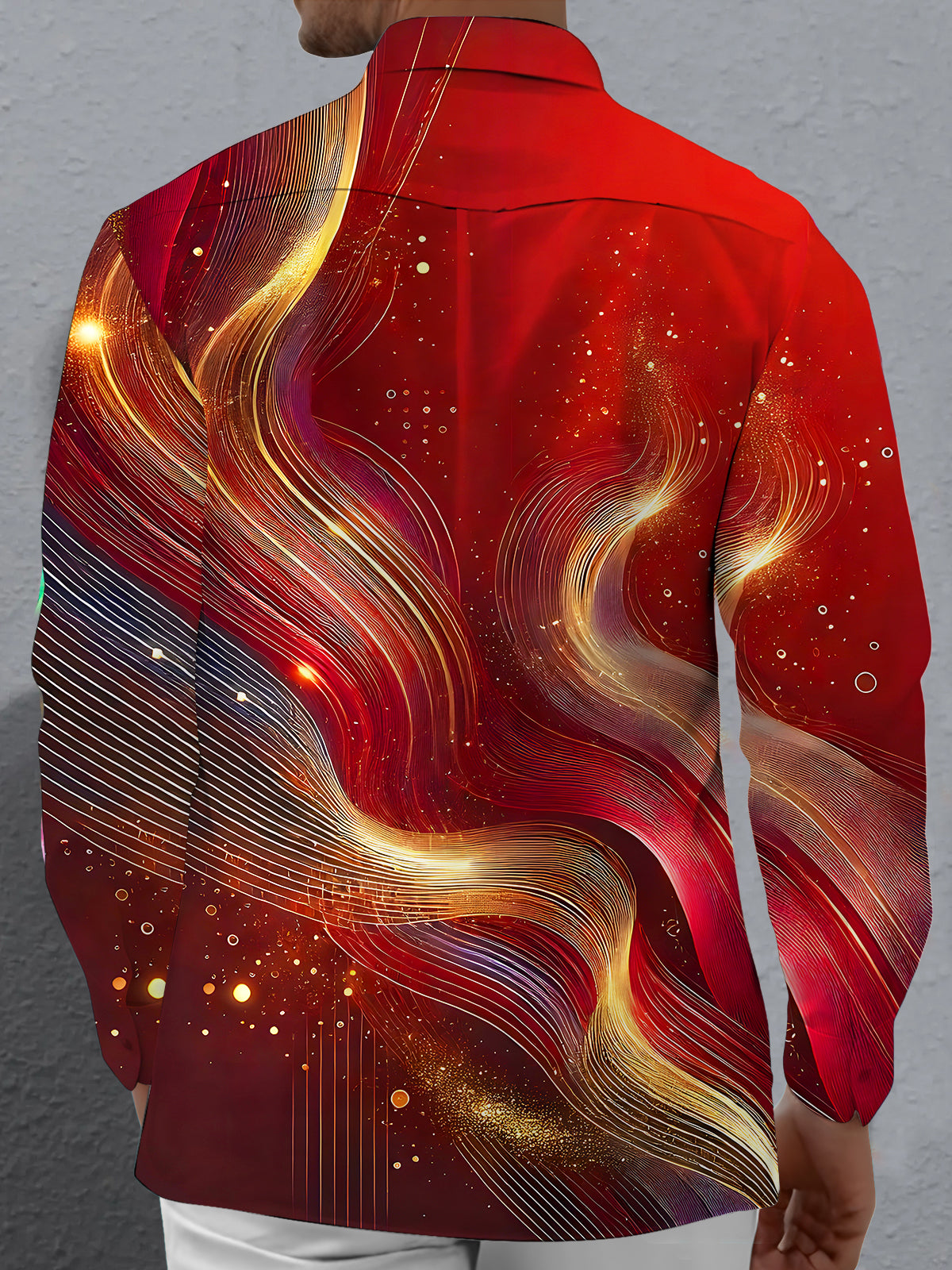 Xmas Red Molten Gold Fluid Art Men's Pocket Long Sleeve Shirts