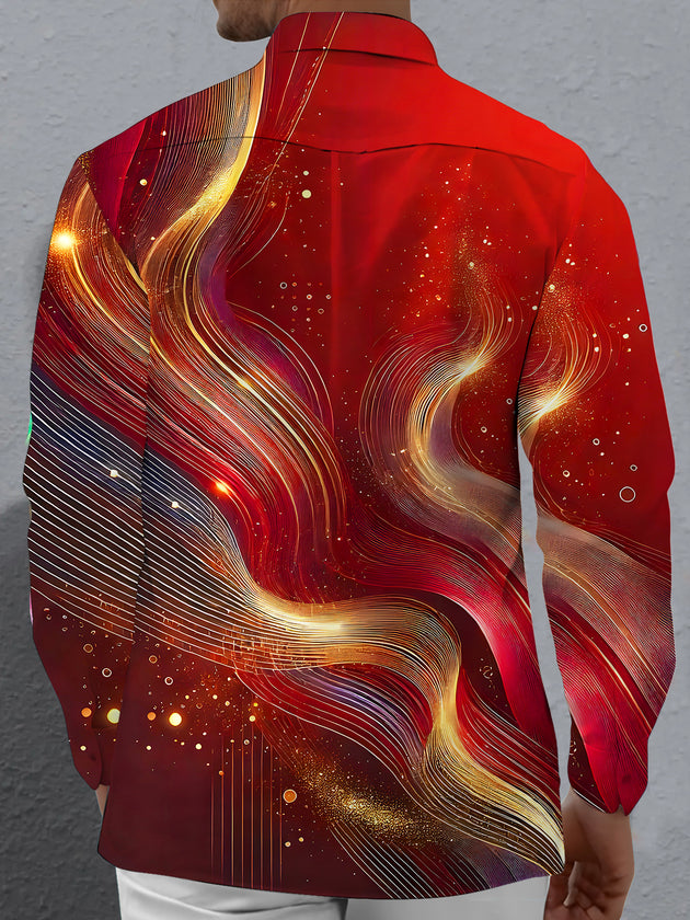 men's red artistic design shirt back view