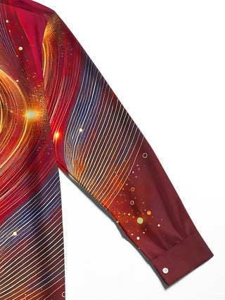 men's red art print shirt close-up full sleeve