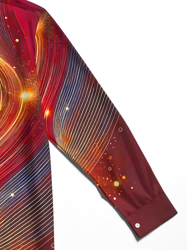 men's red art print shirt close-up full sleeve