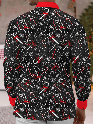 Men's Christmas print pocket long sleeve shirt back view