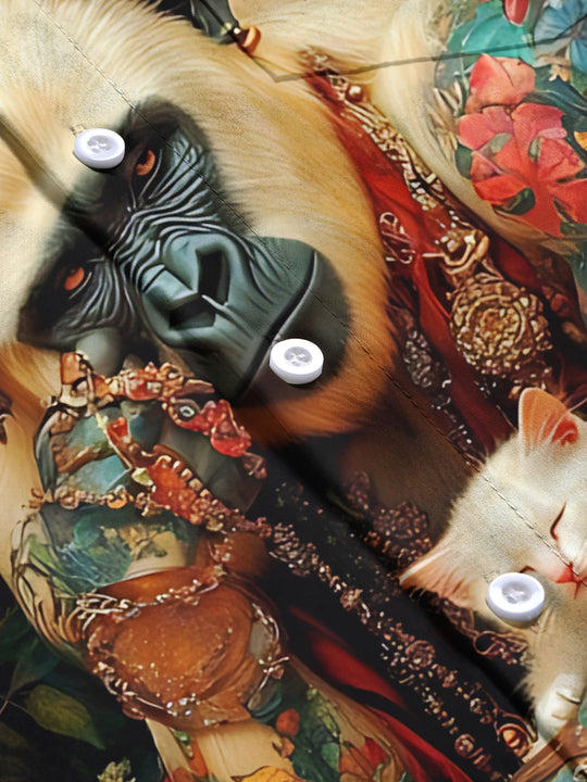 men's cat print short sleeve flat lay shirt