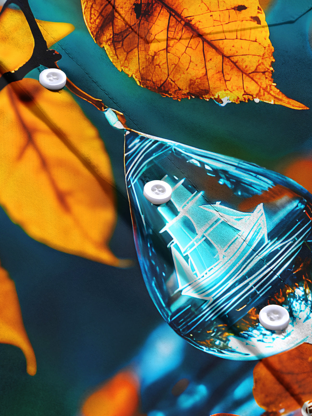 Autumn Leaves Water Drop Boat Men's Pocket Long Sleeve Shirts