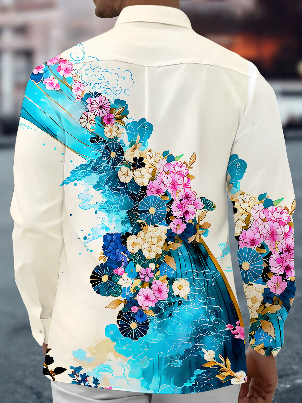 Art Floral Men's Pocket Long Sleeve Shirts