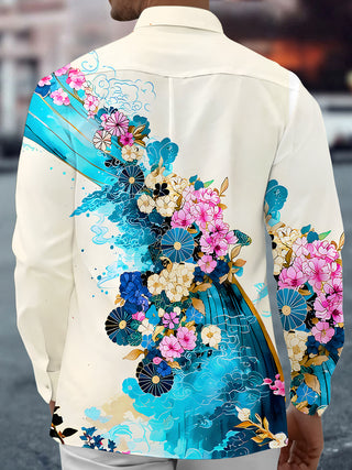 Men's floral printed back view pocket long sleeve shirt