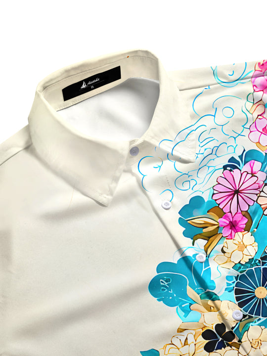 Men's flower print long sleeve shirt side view