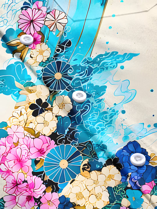 Men's floral botanical long sleeve pocket shirt flat lay