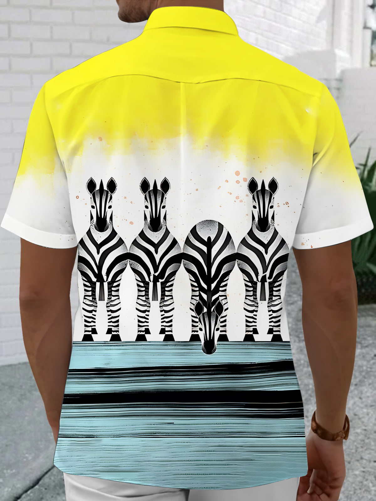 Zebra Gradient Print Men's Pocket Short Sleeve Shirts