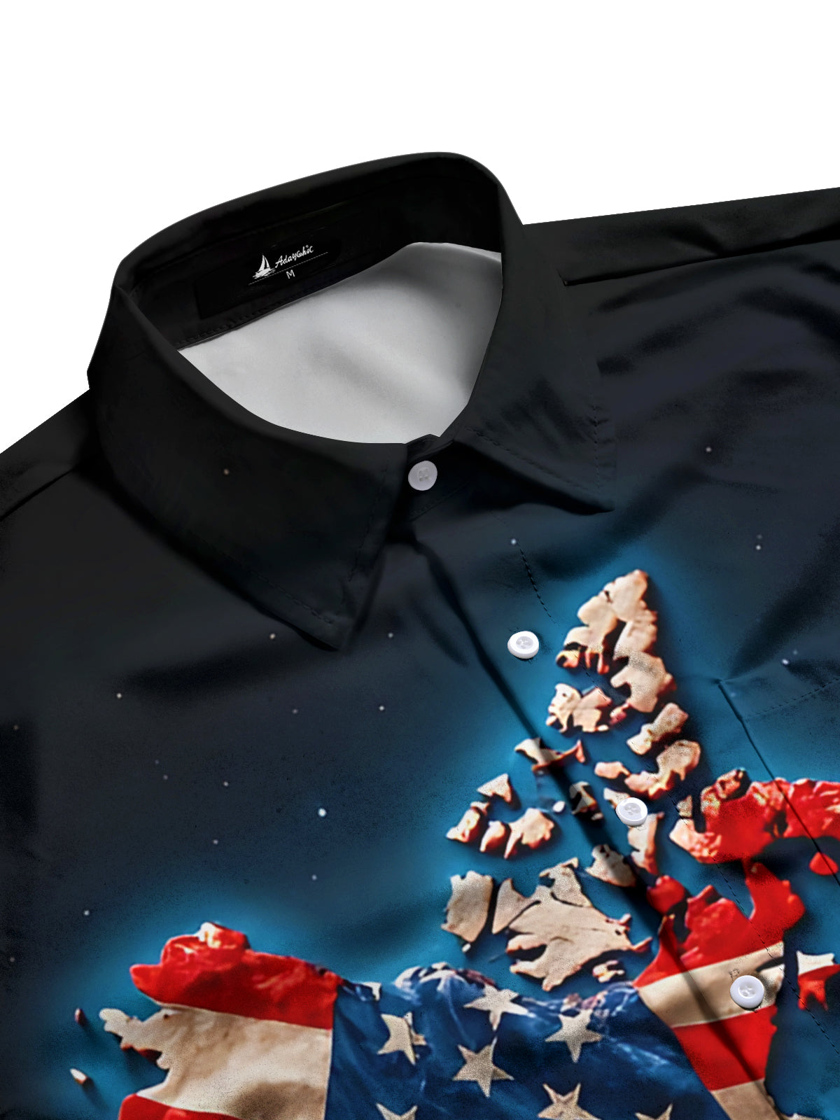 Map of North America American Flag Print Men's Pocket Long Sleeve Shirts