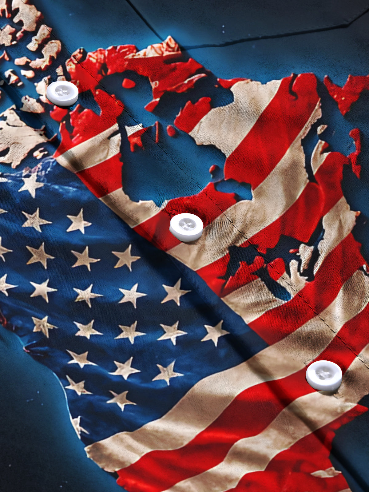 Map of North America American Flag Print Men's Pocket Long Sleeve Shirts