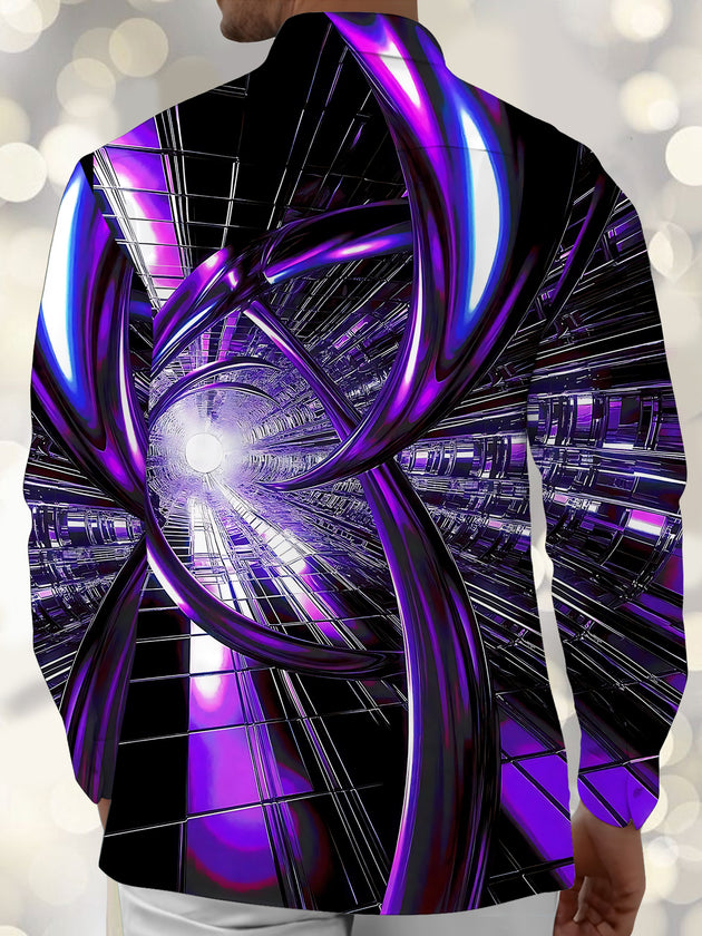 Abstract Art Print Men's Pocket Long Sleeve Shirts