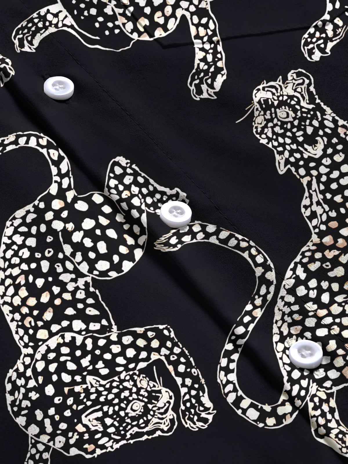 Black White Leopard Print Men's Pocket Short Sleeve Shirts