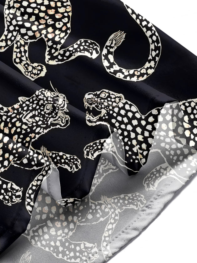 Men's Black White Leopard Print Pocket Short Sleeve Shirt Lifestyle Front View