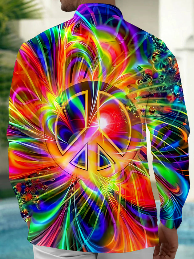 Men's tie dye abstract print pocket long sleeve shirt back view
