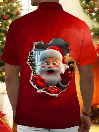 Men funny Santa Claus print short sleeve shirt back view