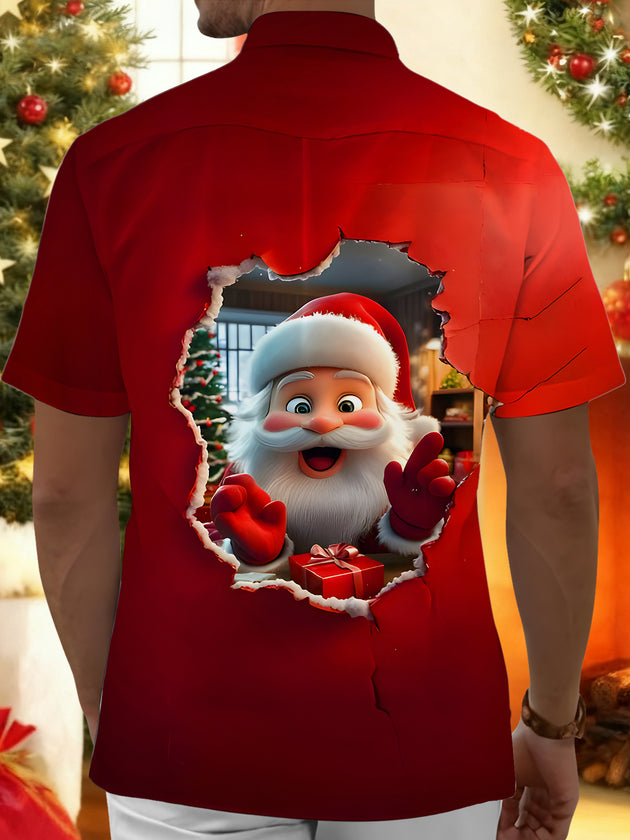 Men funny Santa Claus print short sleeve shirt back view