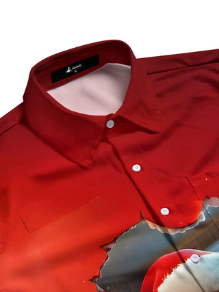 Men side view short sleeve shirt with Santa Claus pattern