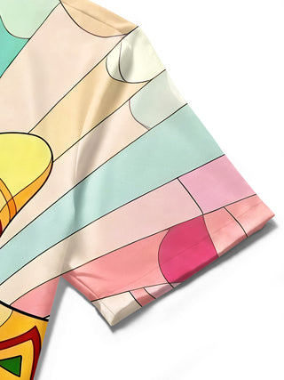 men's guitar print shirt close-up short sleeve