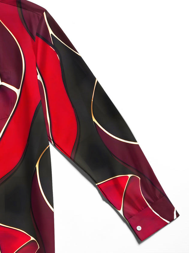 Men's abstract print long sleeve shirt close-up detail view