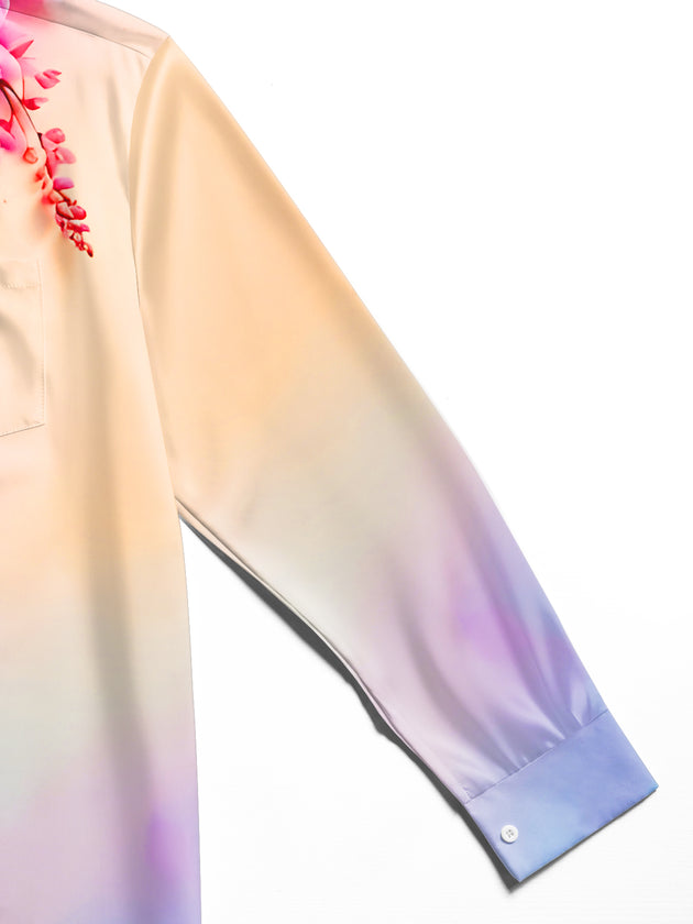 Men's long sleeve floral shirt close-up detail view