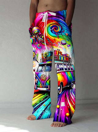 Men's abstract geometric print casual elastic waist pants side view