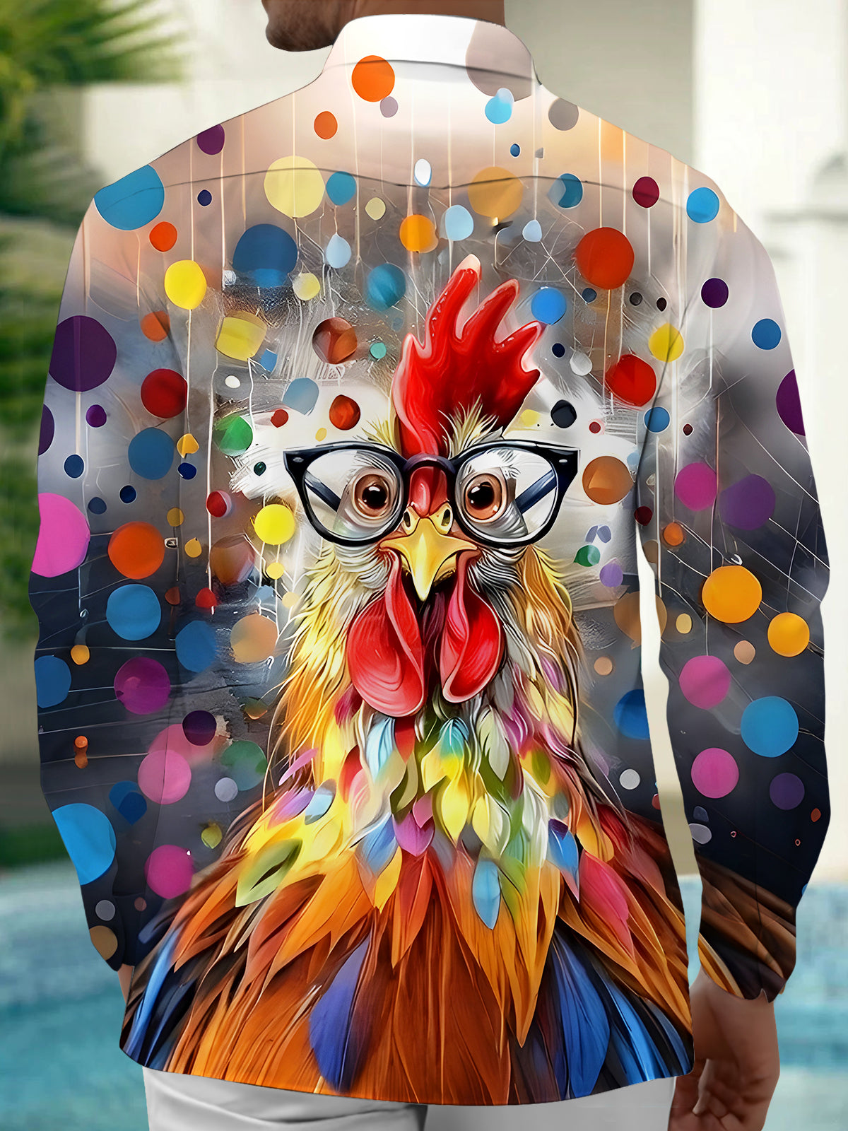 Tie Dye Chicken Men's Pocket Long Sleeve Shirts