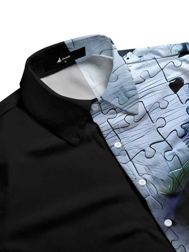 Men's half sleeve horror print joker puzzle shirt side view
