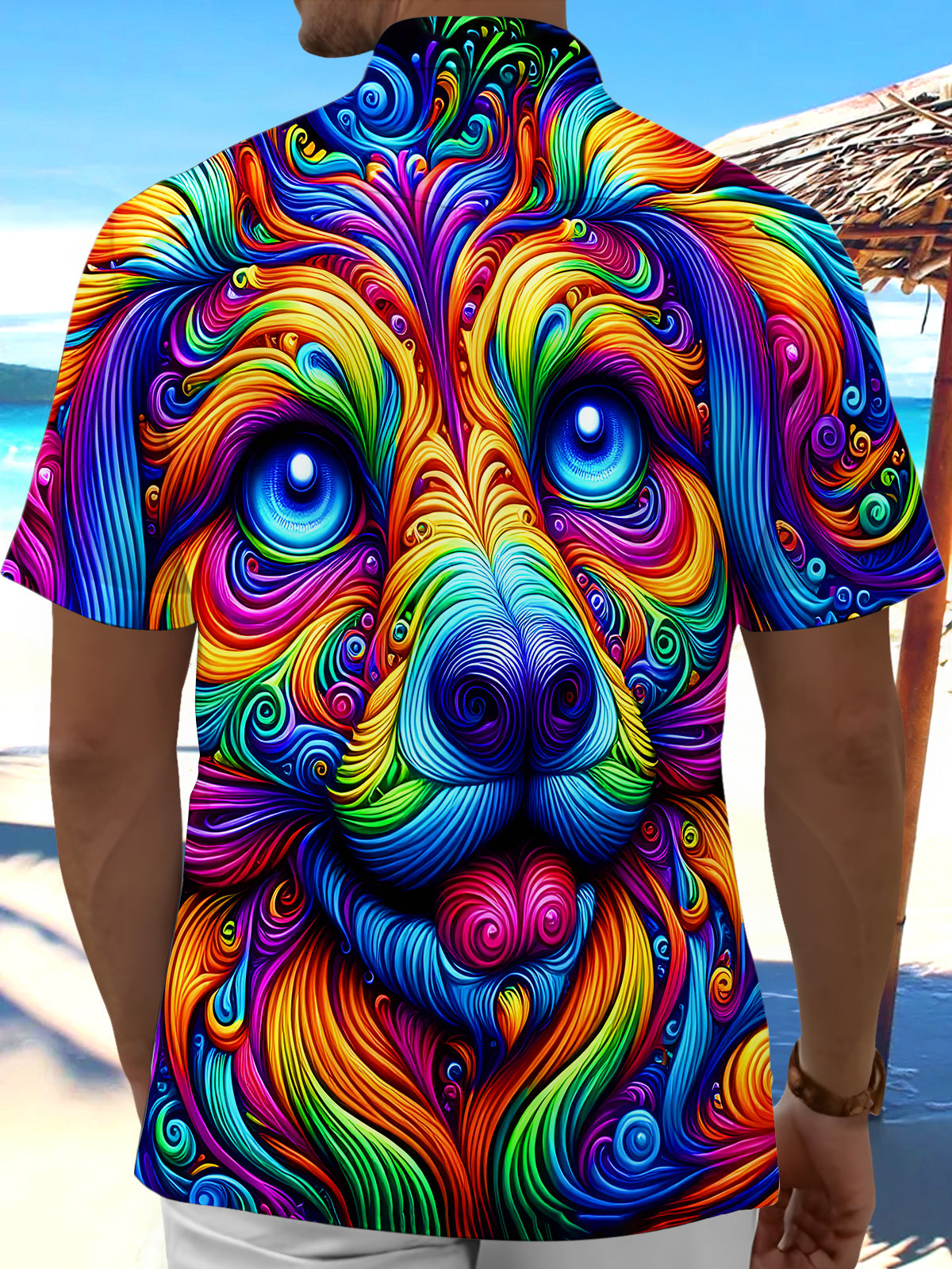 Colorful Puppy Swirl Men's Pocket Short Sleeve Shirts