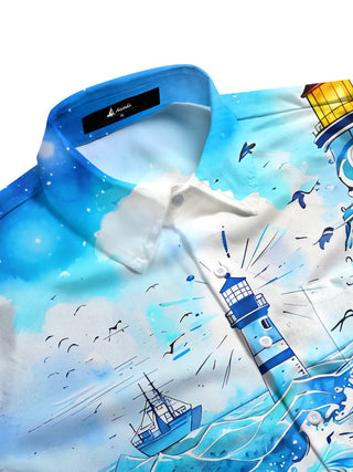 men's ocean print shirt side view