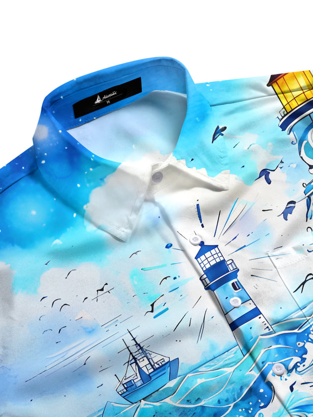 men's ocean print shirt side view