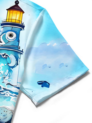 men's fish print shirt close-up short sleeve