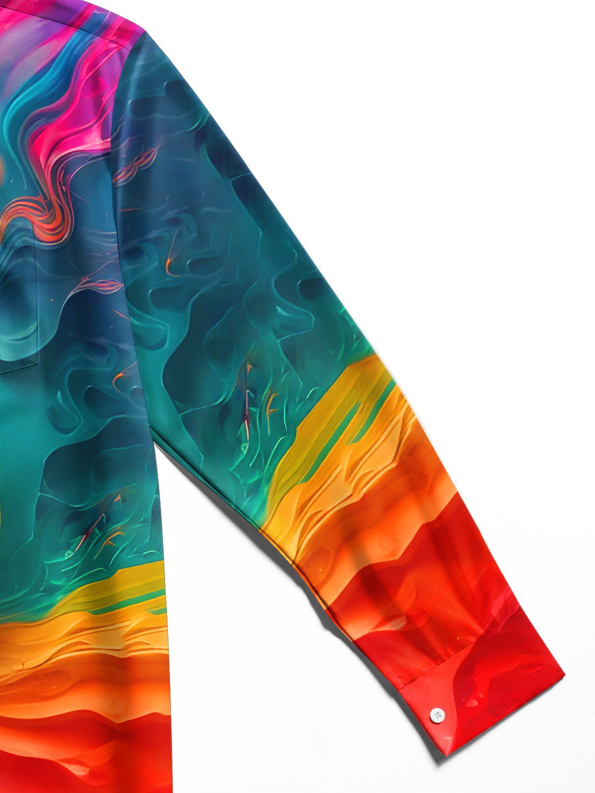 Tie Dye Gilded Colorful Heart Men's Pocket Long Sleeve Shirts