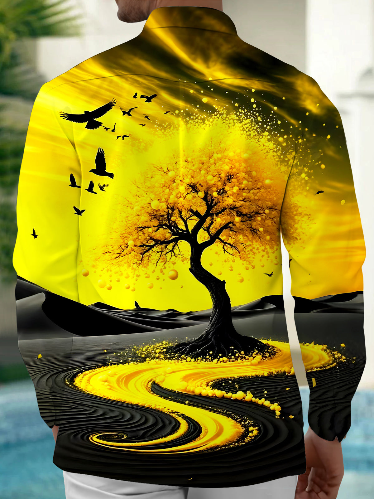 Fall Tree Men's Pocket Long Sleeve Shirts