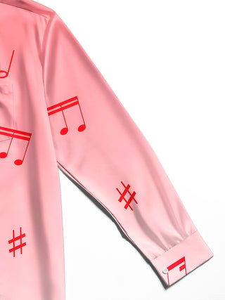 Men's Christmas hat musical note print long sleeve shirt close-up pocket detail