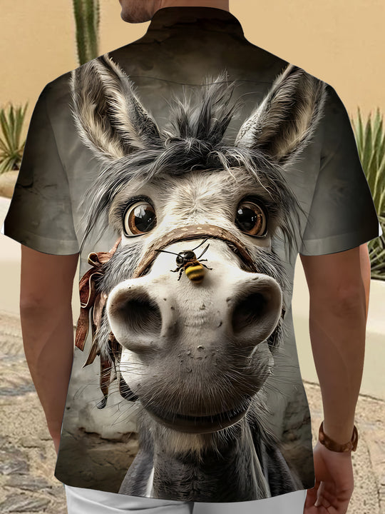 Men's short sleeve shirt with donkey print back view