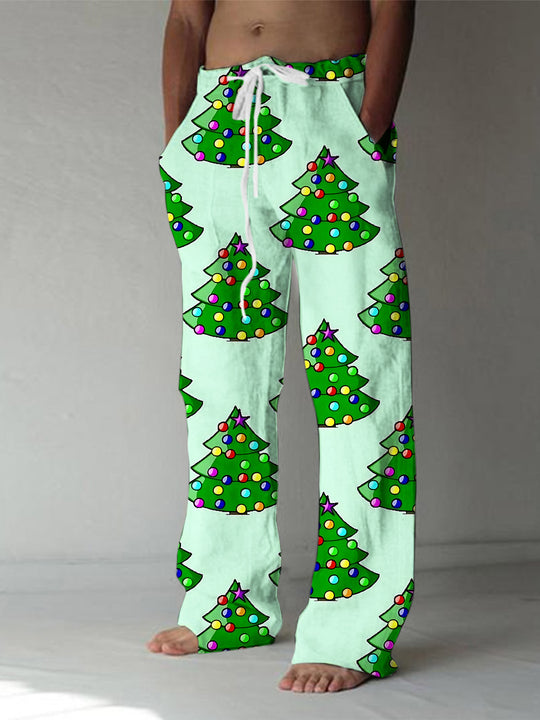 Men's abstract print casual pants close-up detail view