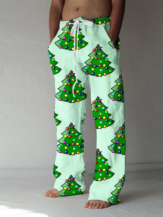 Men's abstract print casual pants close-up detail view