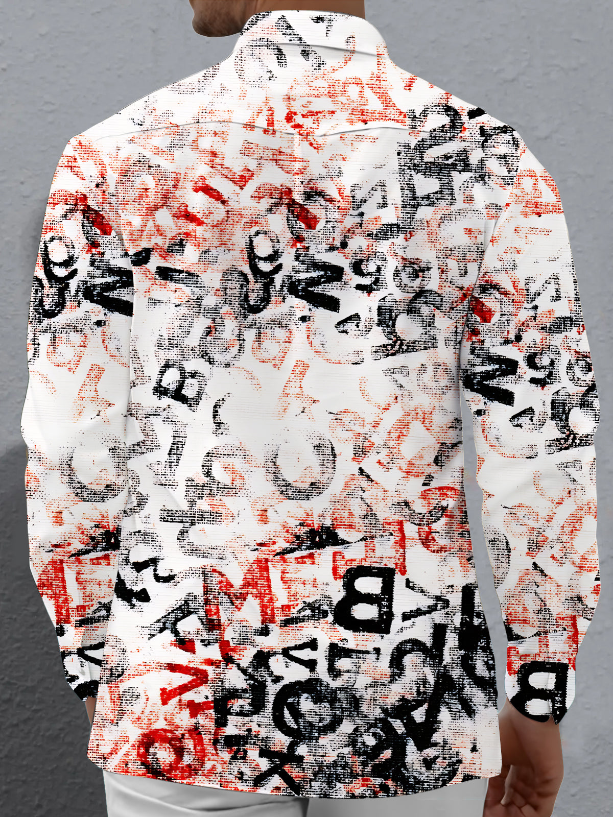 Gradient Letter Print Men's Pocket Long Sleeve Shirts