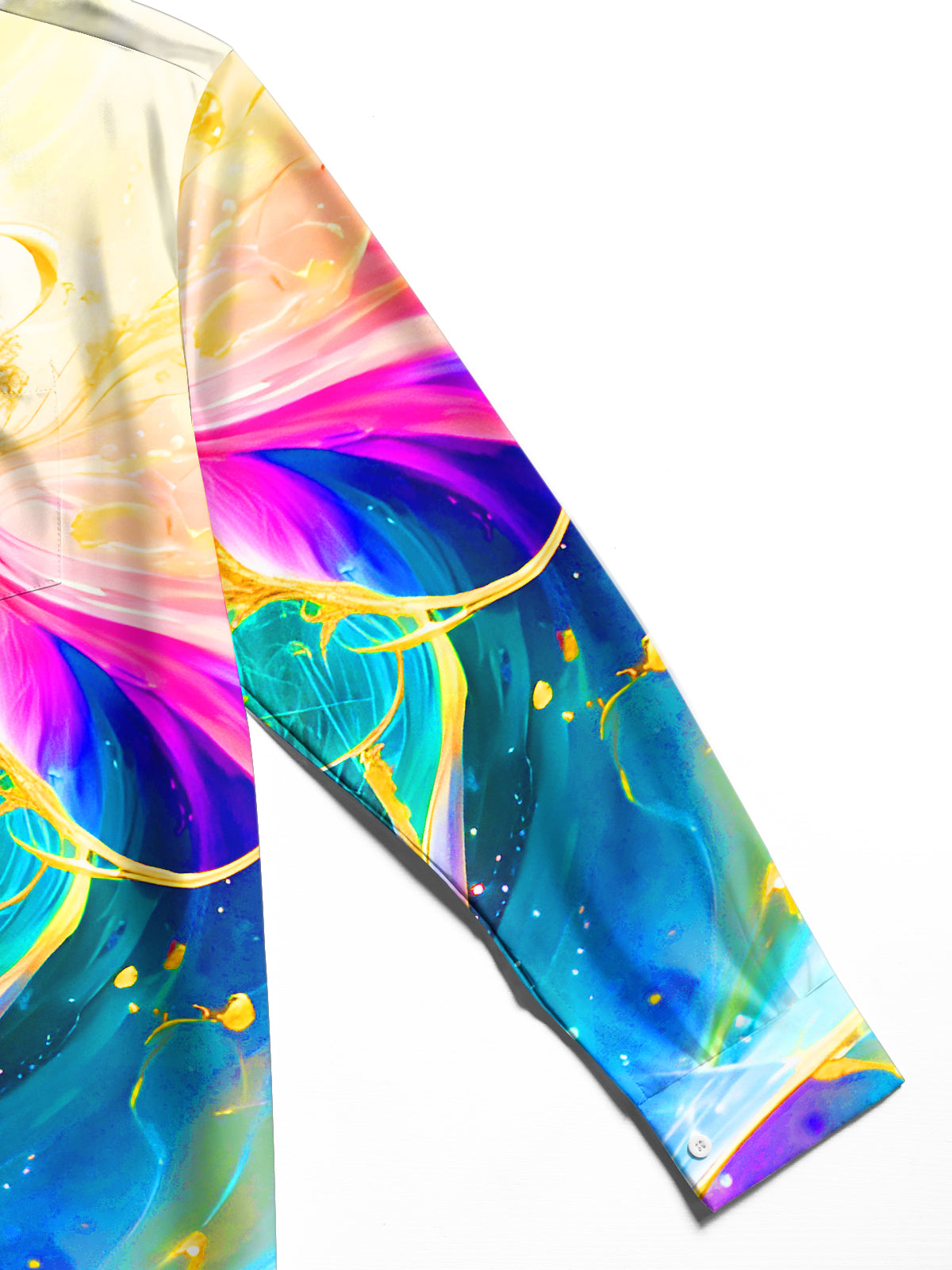 Rainbow Molten Gold Fluid Art Men's Pocket Long Sleeve Shirts