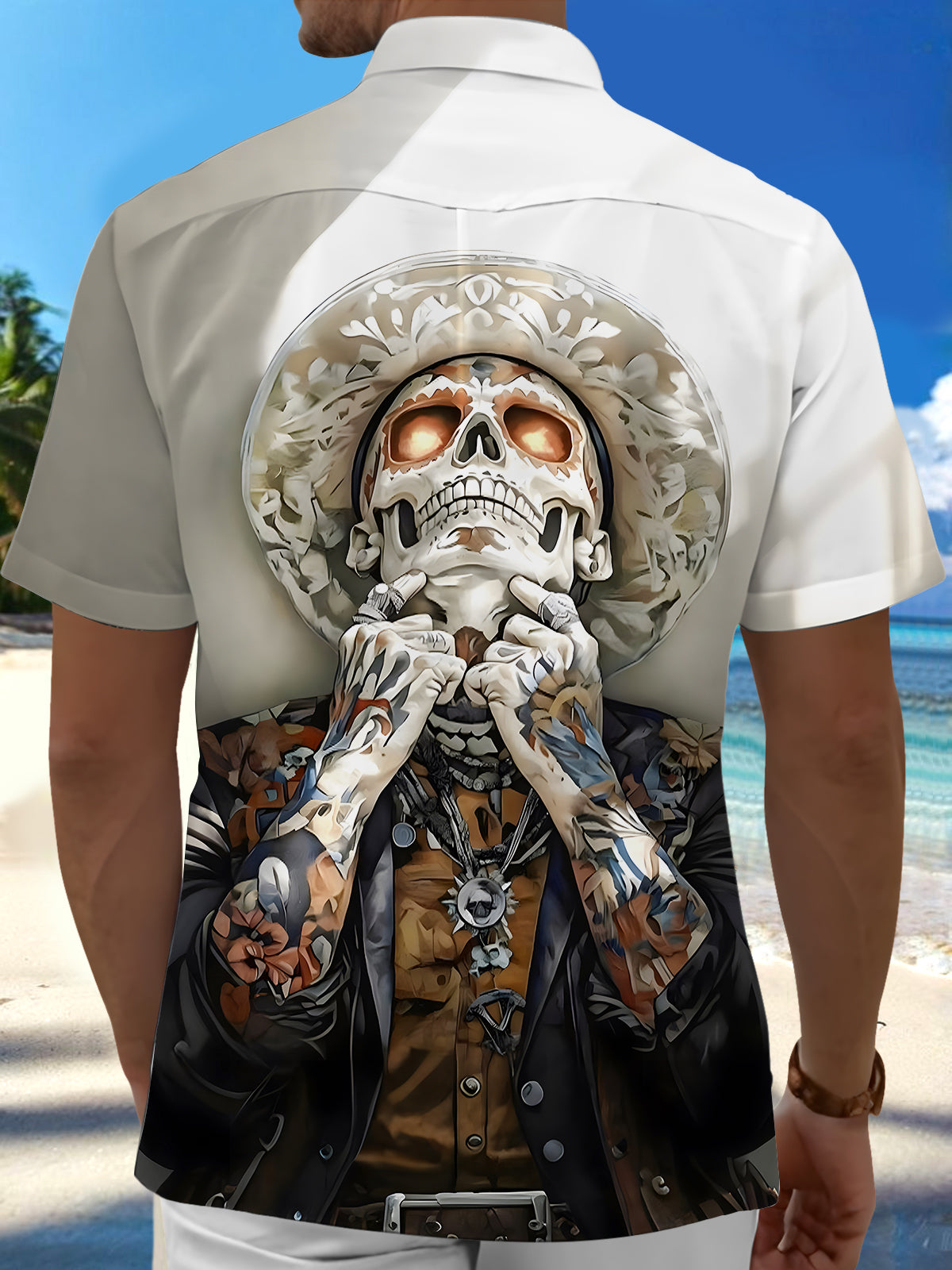 Day Of The Dead Skull Men's Pocket Short Sleeve Shirts