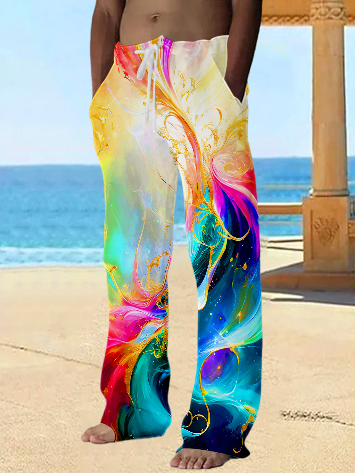 Abstract Print Men's Casual Elastic Waist Pants