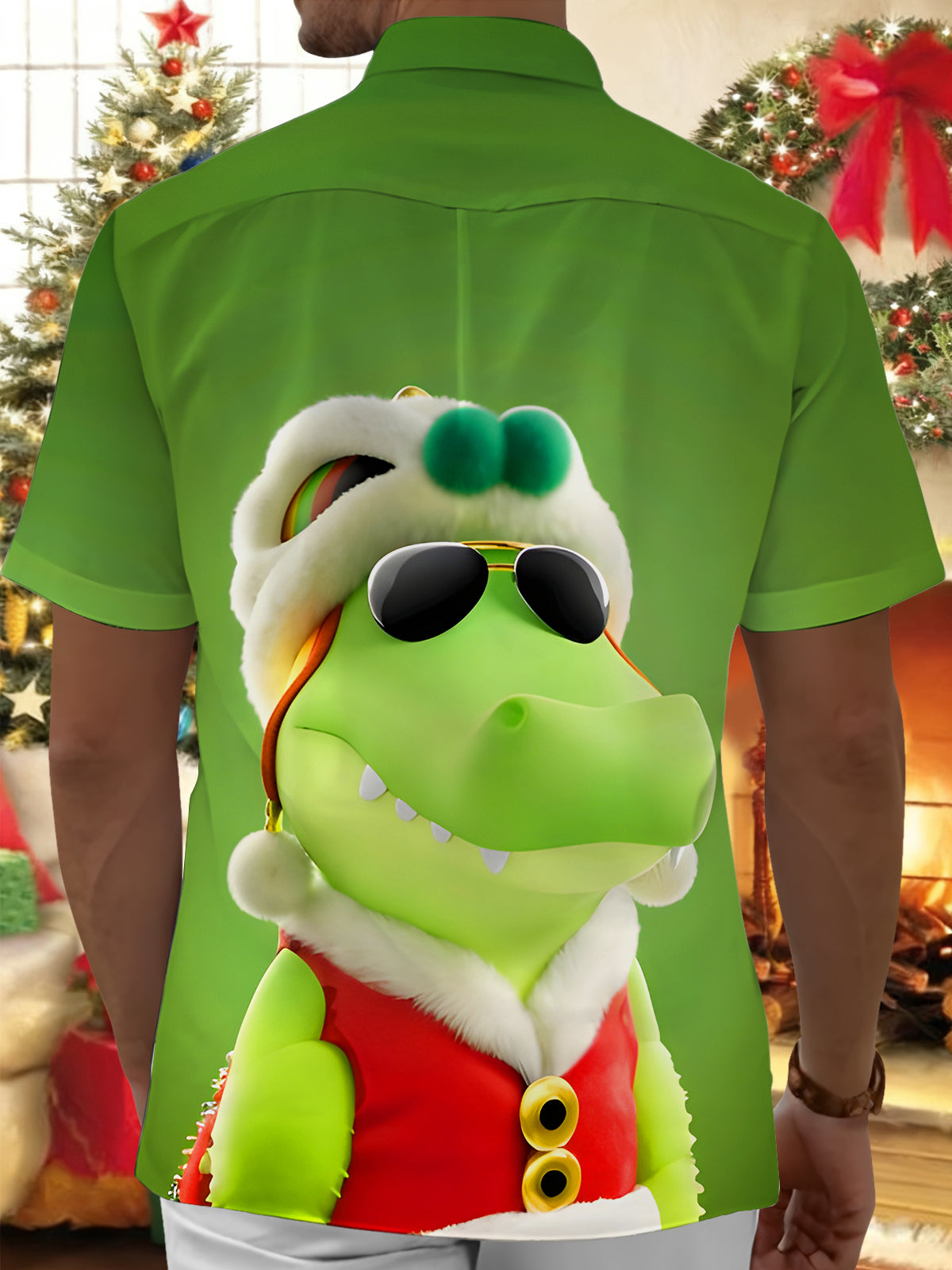 Funny Crocodile Wearing Sunglasses Men's Pocket Short Sleeve Shirts