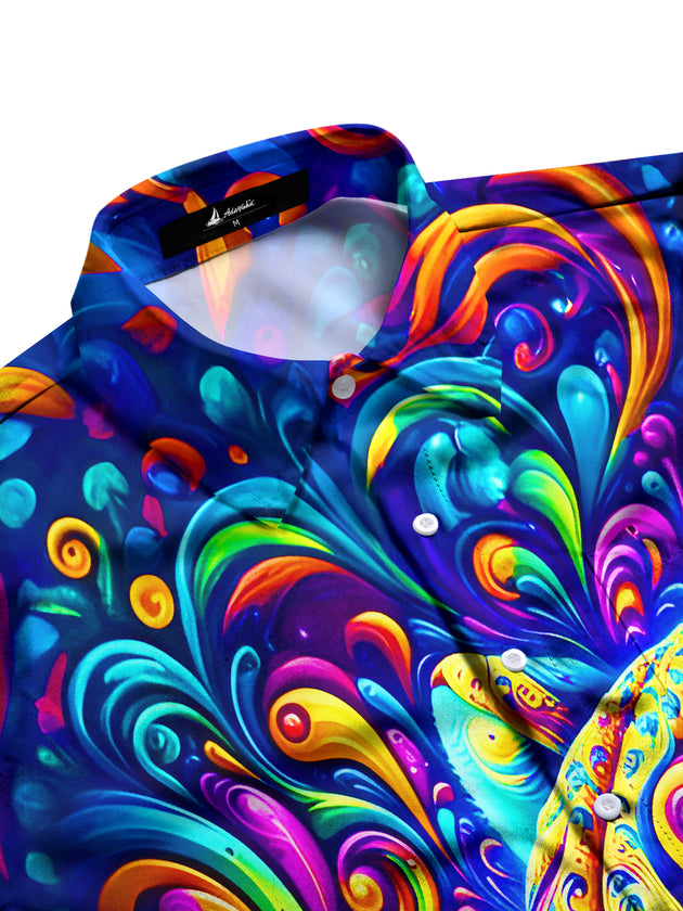 Men's multicolor cheetah swirl half sleeve shirt side view