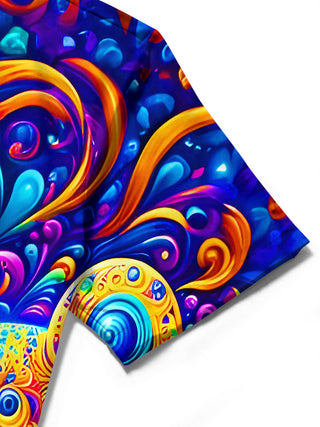 Men's multicolor cheetah swirl pocket short sleeve shirt close-up detail