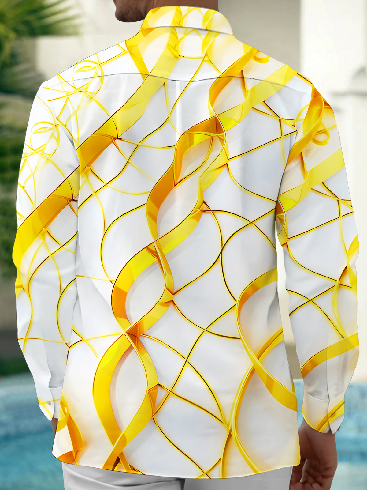 Art Gilded Gold Lines Geometry Men's Pocket Long Sleeve Shirts