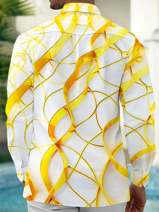 Men's Gold Lines Geometry Long Sleeve Shirt Back View