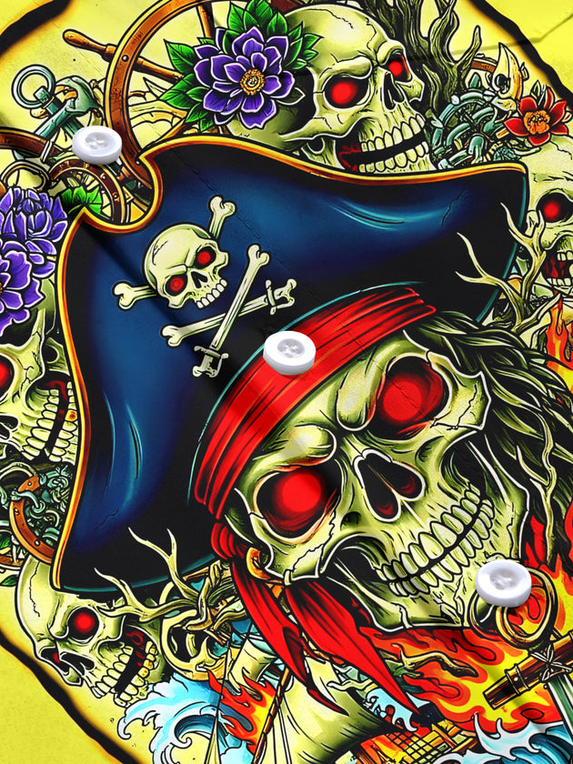 men's skull print short sleeve flat lay shirt