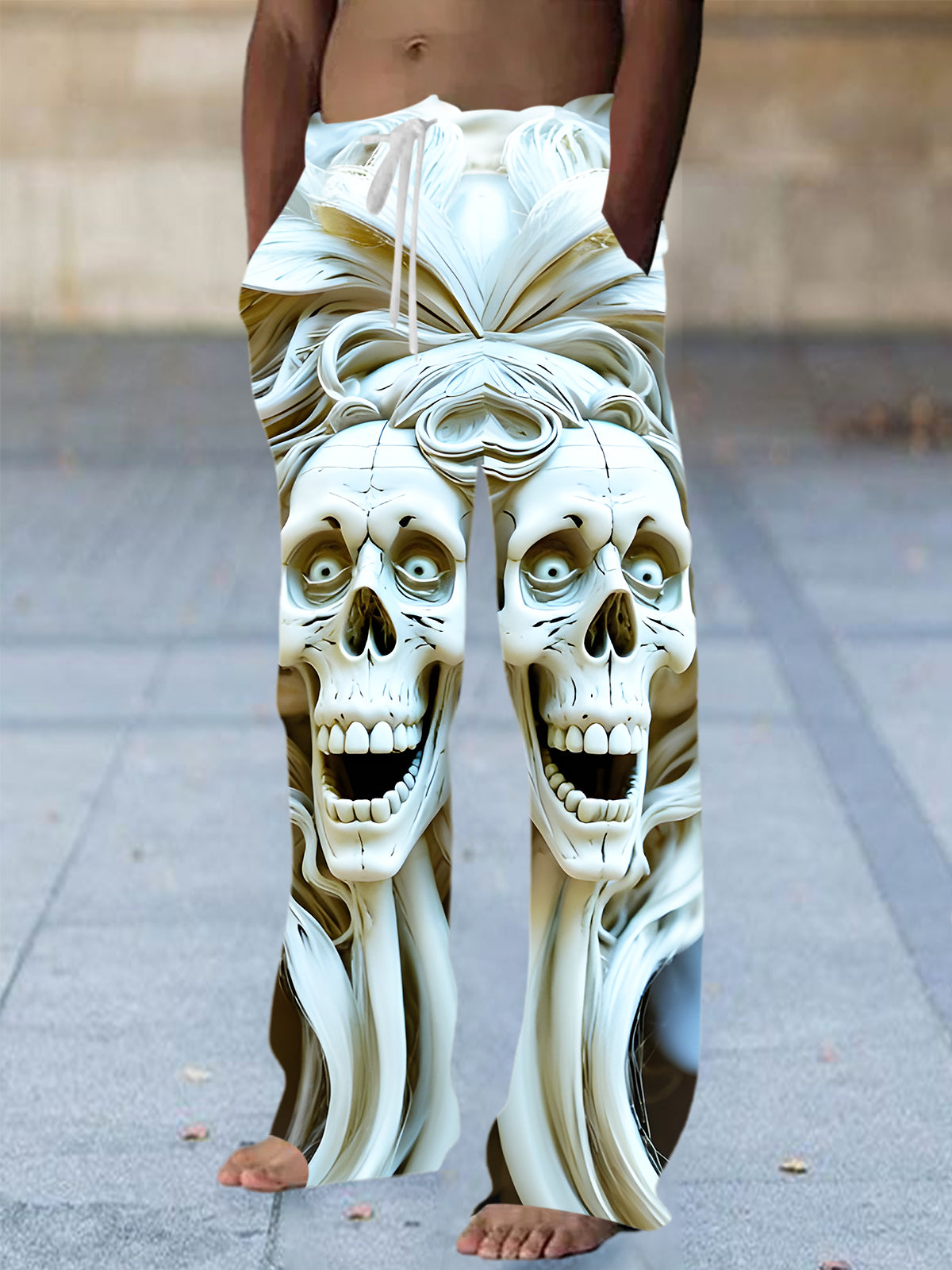 Funny Symmetrical Skull Art Relief Halloween Men's Casual Elastic Waist Pants