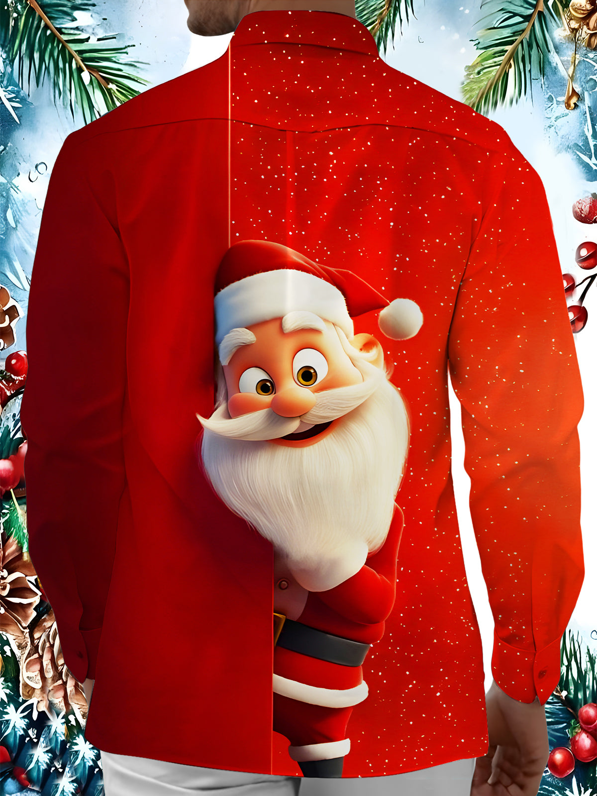 Funny Santa Claus Xmas Men's Pocket Long Sleeve Shirts